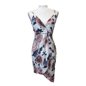 Lush Floral Print Dress Sleeveless Strappy Party Cocktail Wrap Asymmetrical Sz L